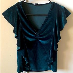 Stradivarius Blue Green Velvet Top Size Small